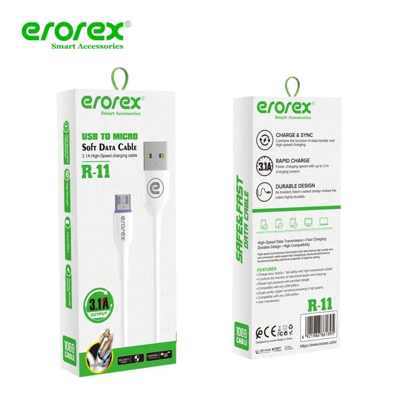 erorex R-11 Soft Data Cable | 3.1A High-Speed Charging & Data Sync