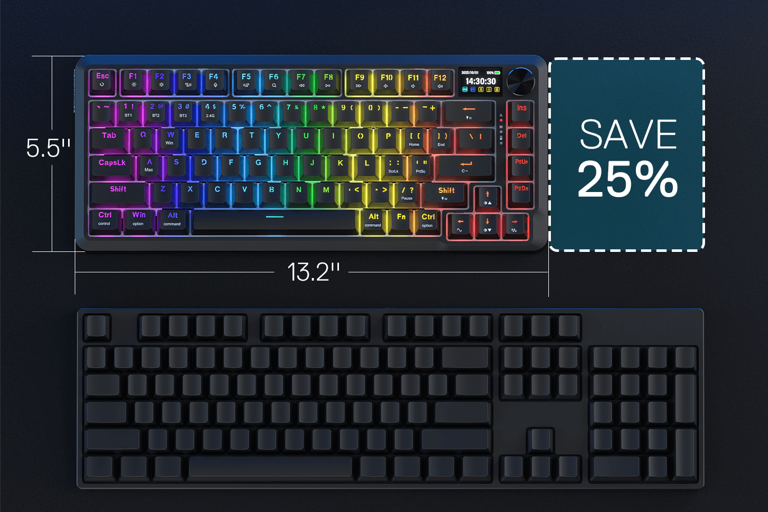 Redragon K724 PRO BEHEMOTH Wireless Mechanical RGB Gaming Keyboard 75% Layout 3-Mode Connectivity Linear Mint Mambo Switch 24 f3ce96708e4144b3ab196be0c2d543c9
