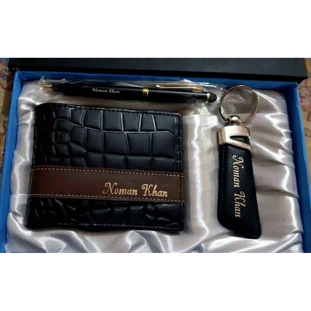 CUSTOMIZE NAME ON WALLET , KEY CHAINS , PEN WITH BOX PACKING (PERFECT GIFT TO SEND YOUR FATHER , HUSBAND , FIANCE OR ANY ONE)