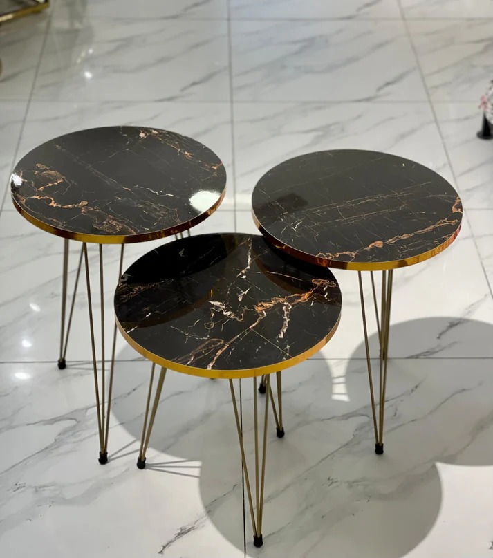 1 Pcs / Set of 3 Round Coffee Table HIGH Gloss Nesting End Tables - Round Wood Stacking Coffee Side Accent Tables with Metal Legs for Living Room, Home Office, Nightstands for Bedroom, Sturdy Easy Assembly - 3 Piece Nesting Table set for living Room