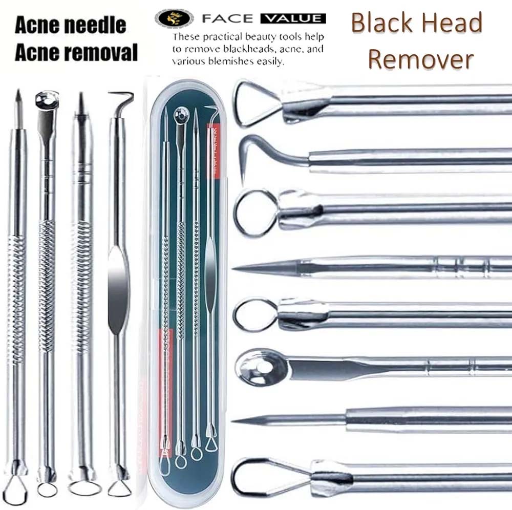 Face Value  4Pcs Blackhead Pimple SILVER Remover Tools for Face Professional Extractor Tweezers Kit for Remove Acne Pimple Comedone Extractor, Black Heads Removing on Face Removal