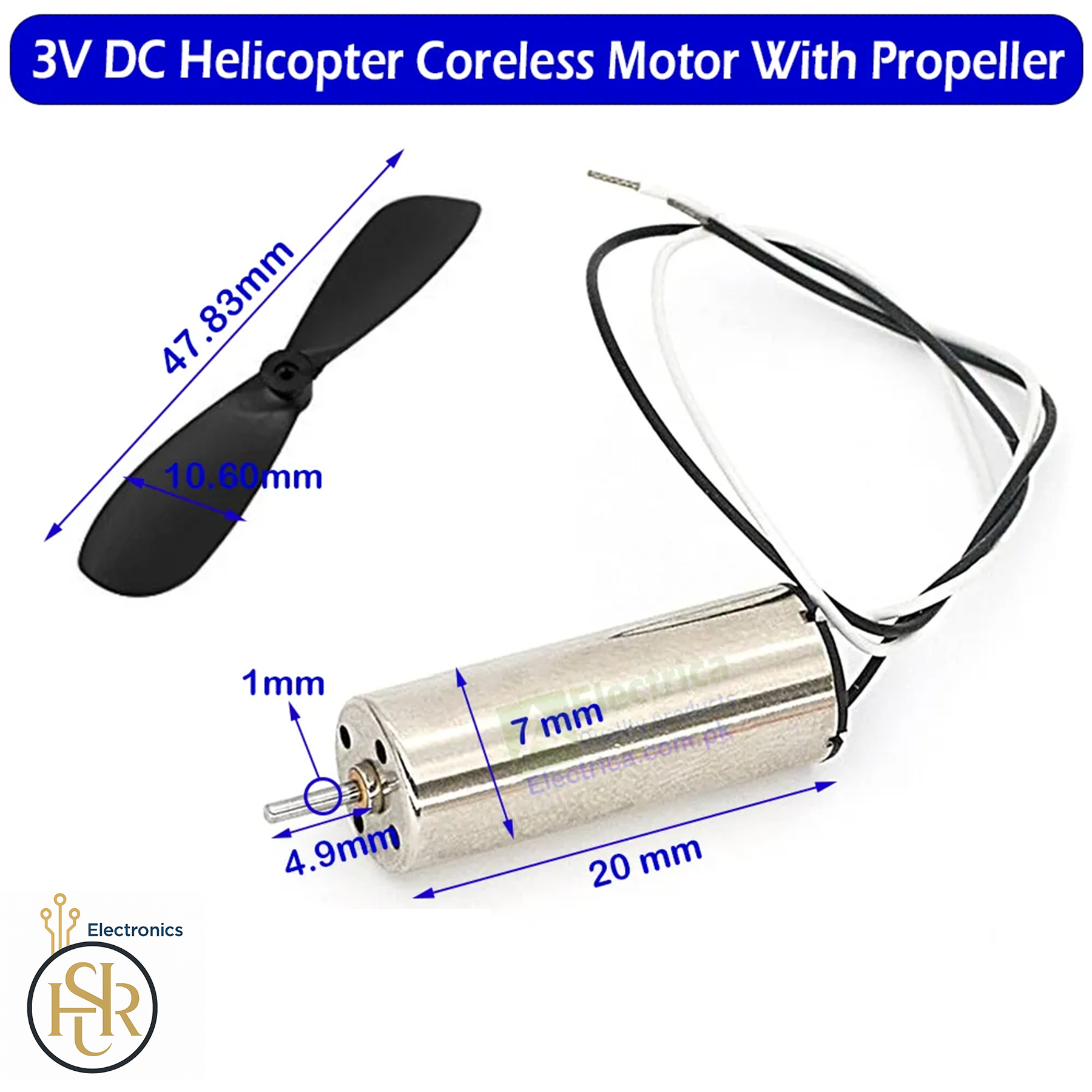 2 Pair Micro 3V DC Coreless Motor with Propeller Set for DIY Drone, RC Helicopter, Airplane & Robotics Projects – by Electrica