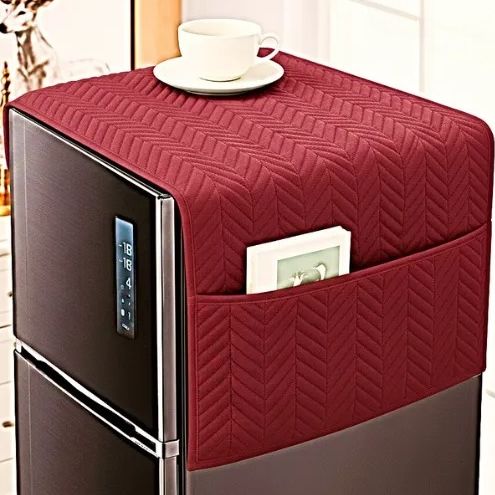 Fridge Dust Cover Waterproof Refrigerator Coat with 6 Pocket 21x56 inches Household Freezer Top Hanging Bag Fridge Storage Bag