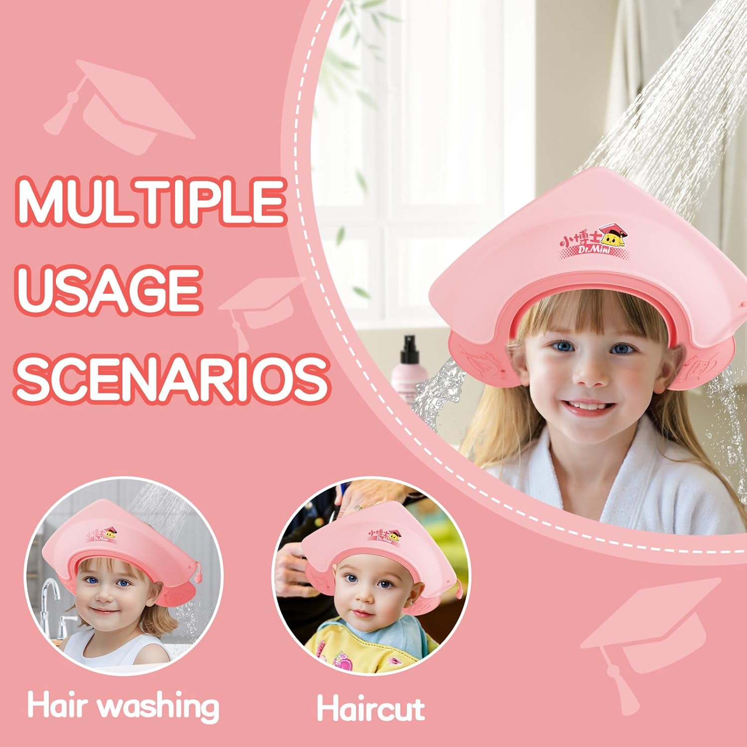 Baby Shower Cap for Kid, Soft Bath Visor for Toddler Hair Washing Shield 2-9 Years Old Children, Silicone Adjustable Shampoo Hat for Kids Keep Water Out of Eyes