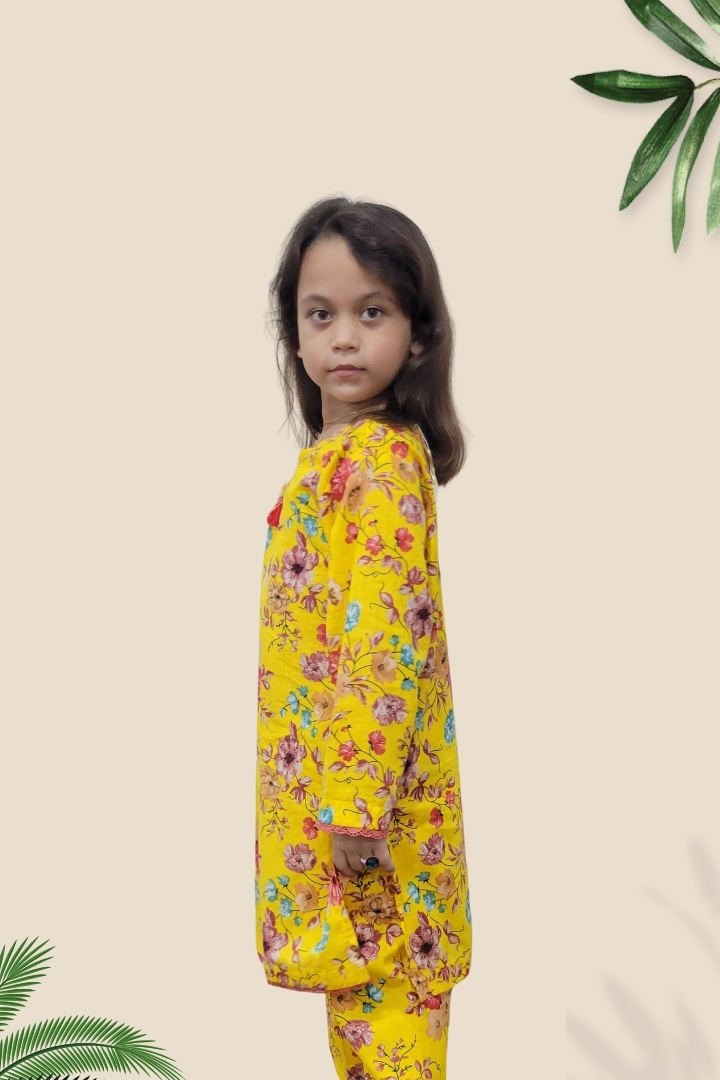 2 Pcs Girls Printed Suit  Stitching Cotton