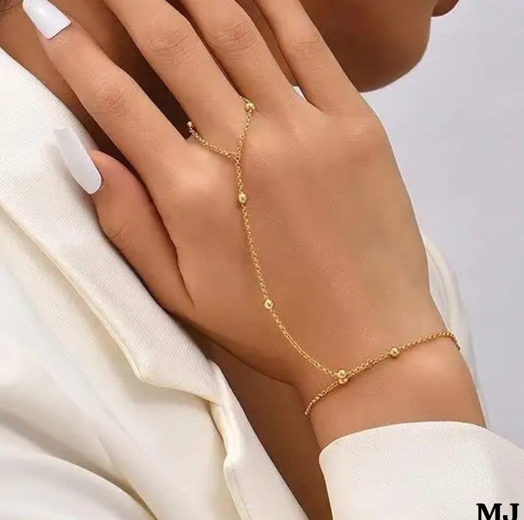 Alloy All-Season Minimalist Hand Harness Bracelet for Women – Adjustable Link Chain with Finger Rings & Elegant Design