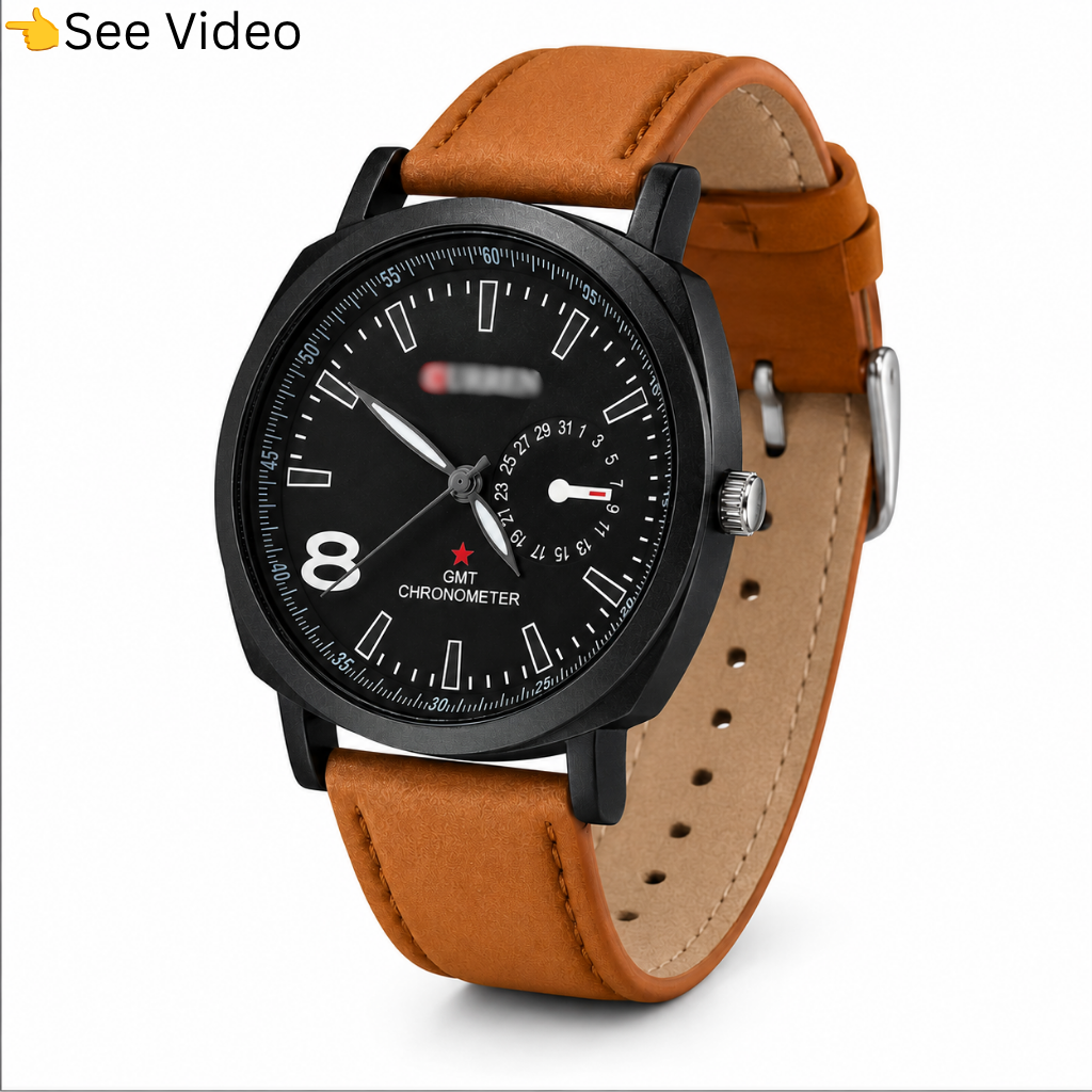 High Quality Men's Quartz Watch - Luxury Casual Business Wristwatch with Brown Leather Strap & Black Dial