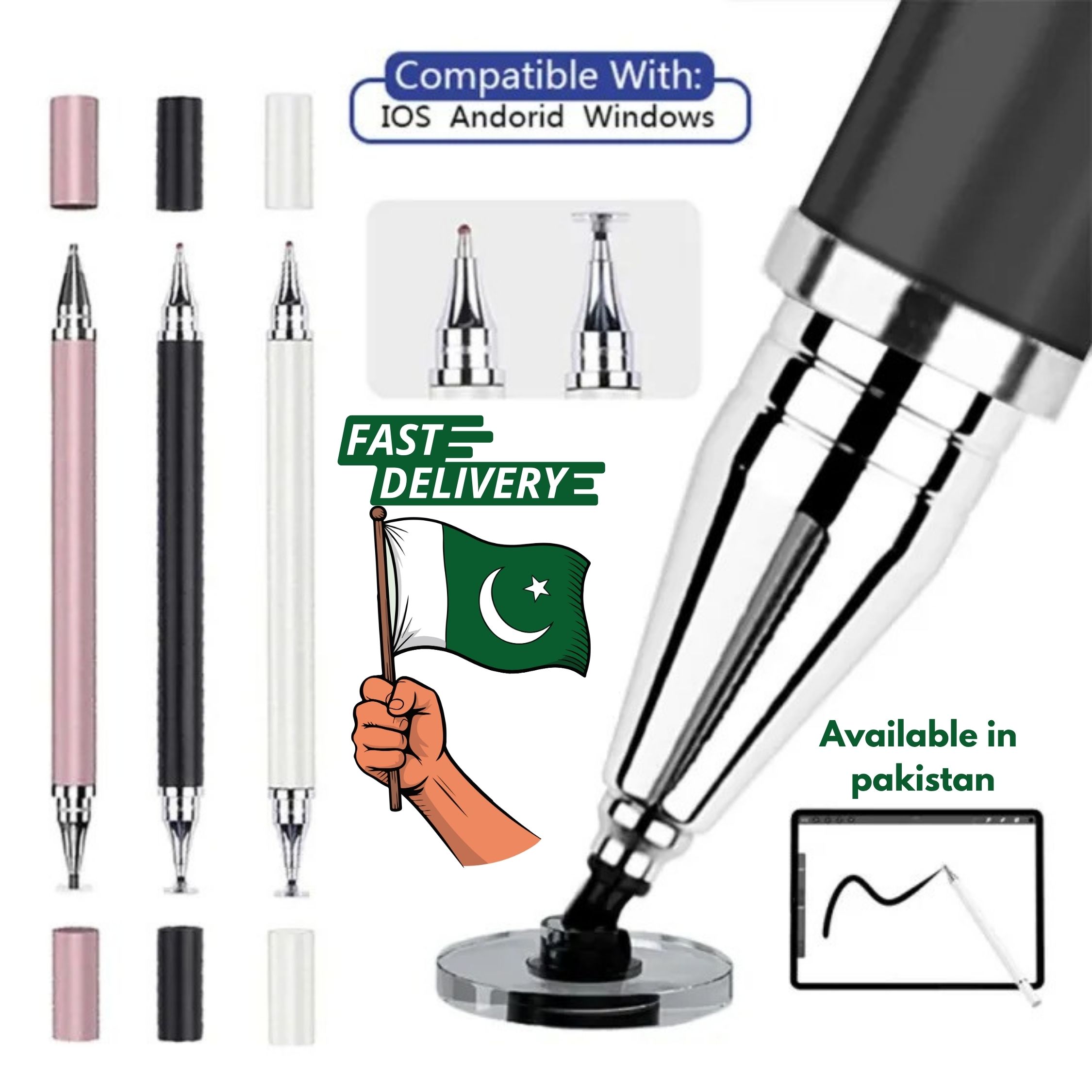 2 In 1 Stylish Universal Practical Dual-use Capacitive Tablet Stylus Pen Exquisite Double-headed Silicone Disc Drawing Tablet Phone Capacitor Pen price in Pakistan