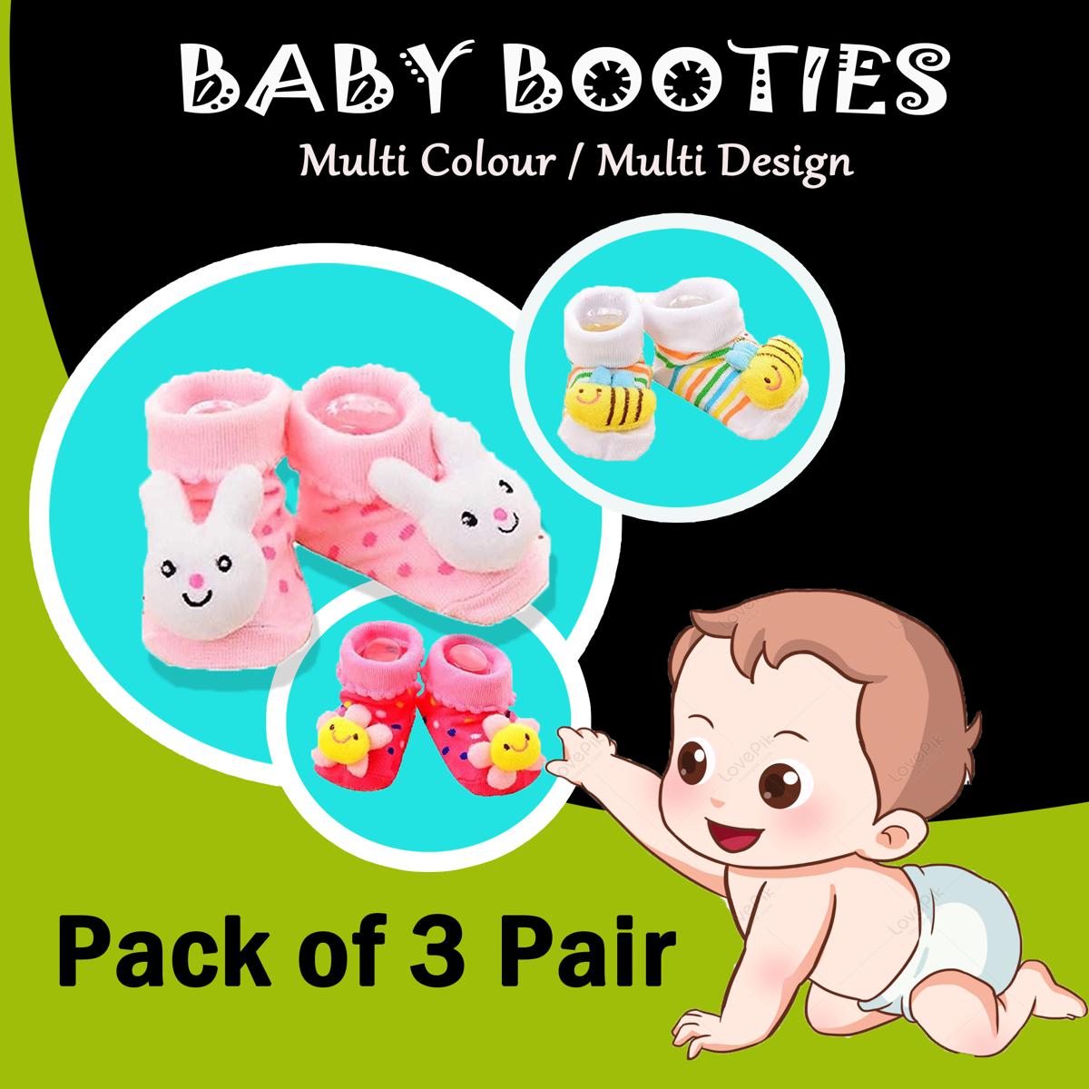 Pack of 3 - Baby 2 in 1 Socks Shoes / kids Toddlers Booties 0 - 12 month - Multicolour / Multi Design