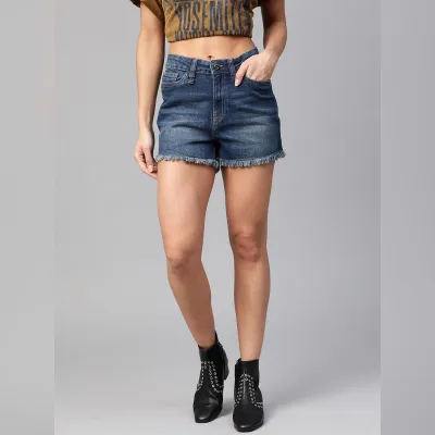 The Roadster Lifestyle Co. Women Pure Cotton Denim Pleated High-Rise Shorts  Price in India, Full Specifications & Offers | DTashion.com