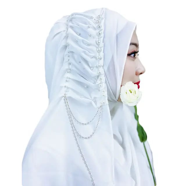 Fancy Hijabs Beaded Tassel Hijab For Girls Solid Color Arab Women Shiny Soft Easy to Wear Turkish Head Wrap Scarf