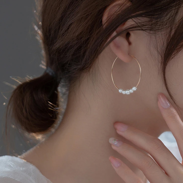 Sterling Silver Simple Big Circle Hoop Earrings For Women Trendy Daily Party Pearl Ears Buckle Fine Jewelry Gifts