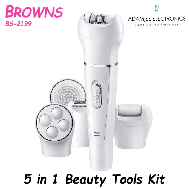 Browns 5 in 1 Beauty Tools Kit BS-2199 Epilator, Cleansing Brush, Massager, Lady Shaver, Callus Remover