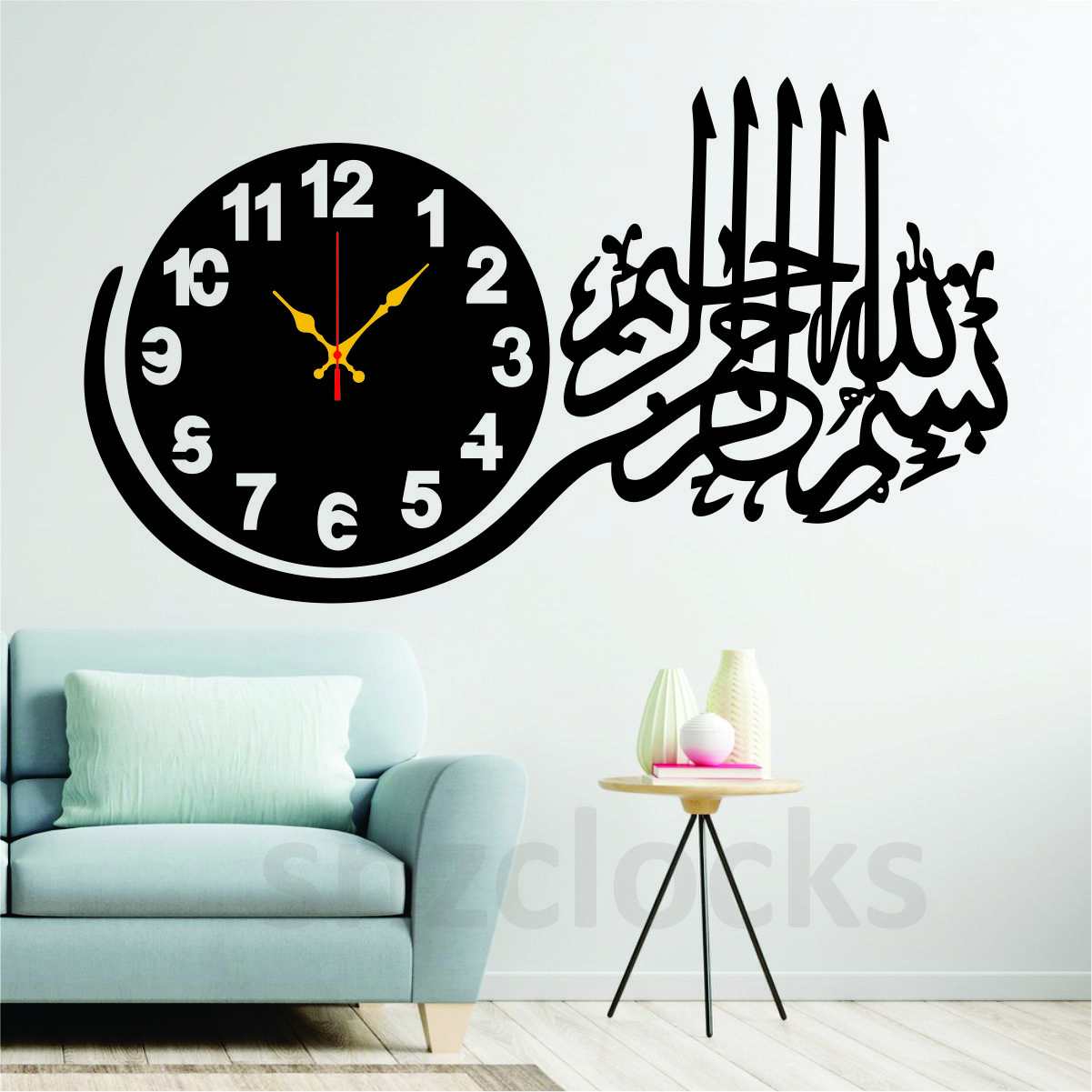 Bismilah Clock, And Butterfly Shelf,Wooden Wall Clock-3D Watch DIY Design Decoration Birds Numeral Quartz For Home Décor Living Room And Offices And For Gifts