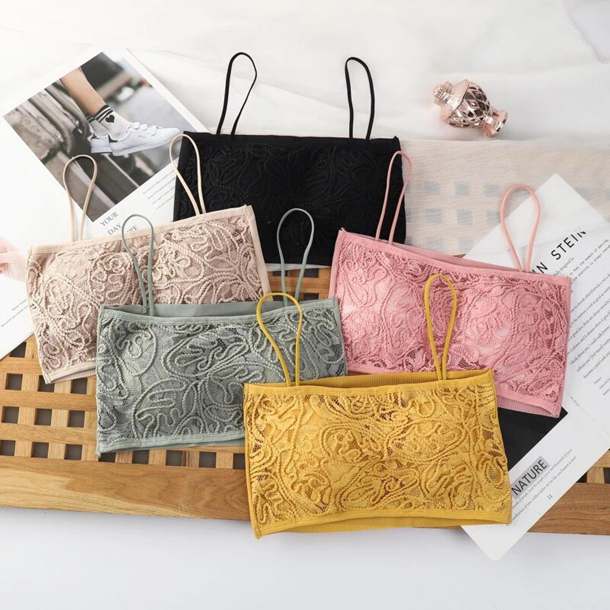 Stylish Lace Bras Women Push Up Lingerie Female Tube Top Bralette Top Tanks Bandeau Top Ice Silk 3D Decoration Wrapped Chest