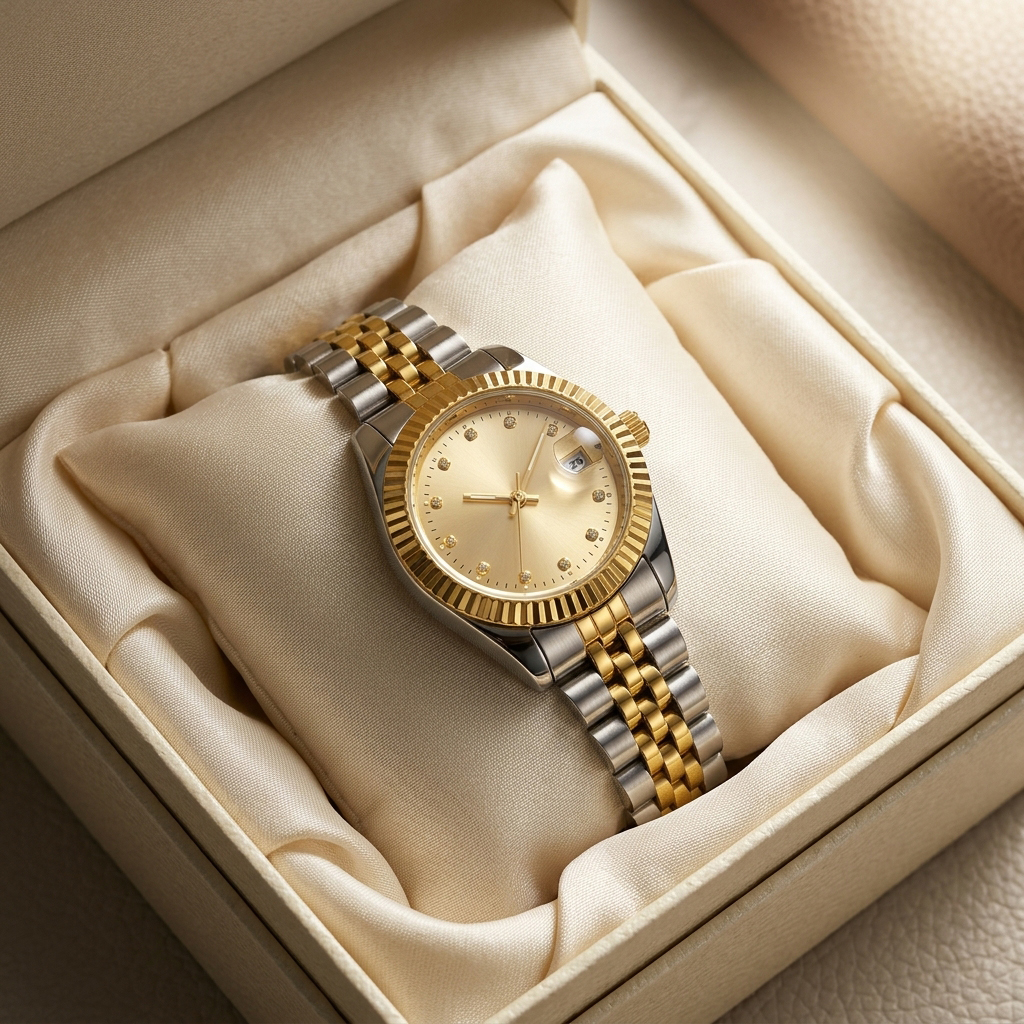 🔥 Round 2tone Stylish Watch For Woman Classy Women's Stainless Steel Wrist Watch for Girls