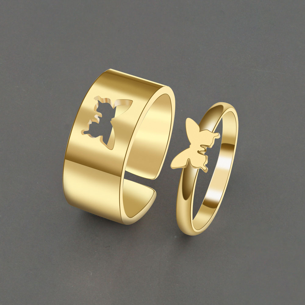 Trendy Butterfly Rings for Men & Women - Lover Pack of 2 Open Adjustable Rings for Couples - Couples Ring