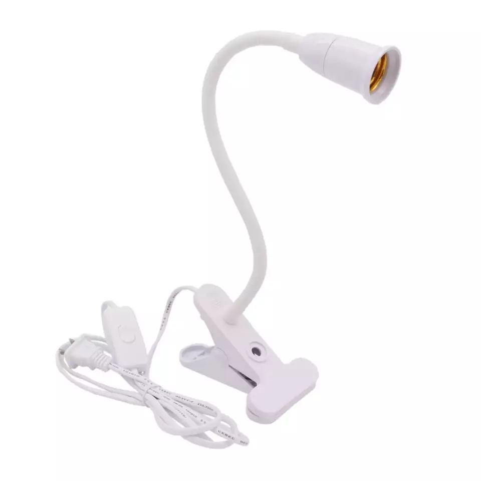 Color EU Plug 360 Degrees Flexible Desk Lamp Holder E27 Base Light Socket Gooseneck Clip On Cable With On off Switch