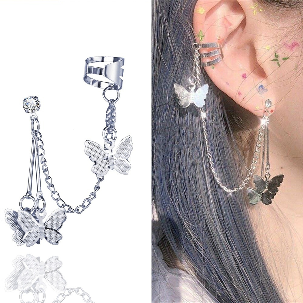 pair Ear Cuff Earing For Girls Butterfly Chain Tassel Stylish Korean Jewellery Earrings For Girls Fashion Personality Korean Jewelry