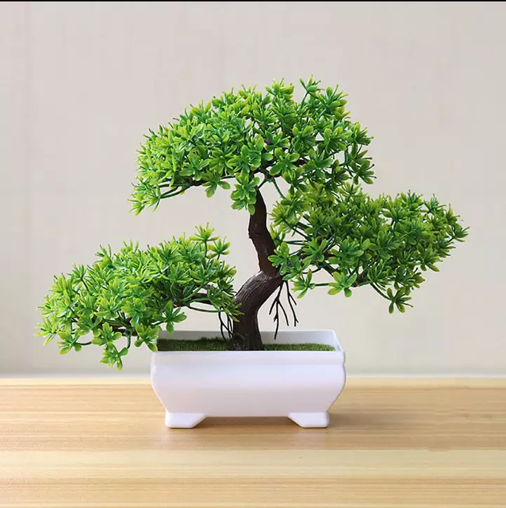 Green Artificial Bonsai Decorative Flower Plant for Home and Office Decor, Non-Toxic, Low Maintenance, 21cm x 17cm x 8cm