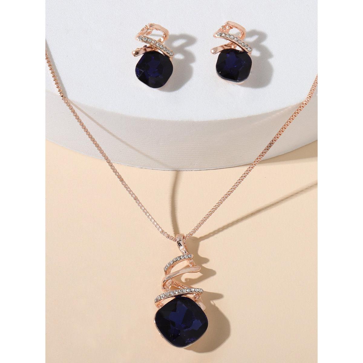 Shein- 1pc Rhinestone Decor Necklace & 1pair Stud Earrings