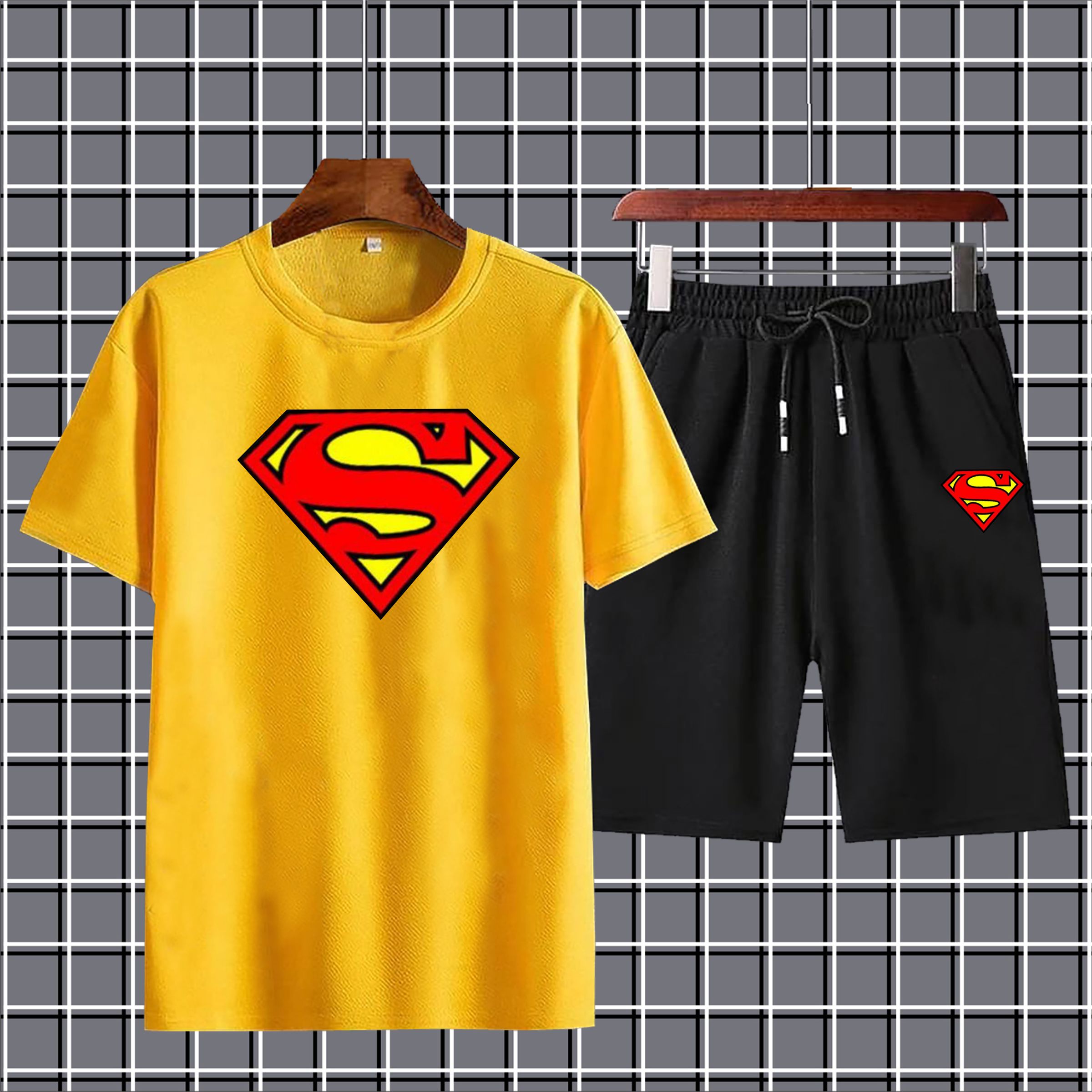 Superman printed summer tracksuit tshirt+short gym wear fabric soft & comfortable