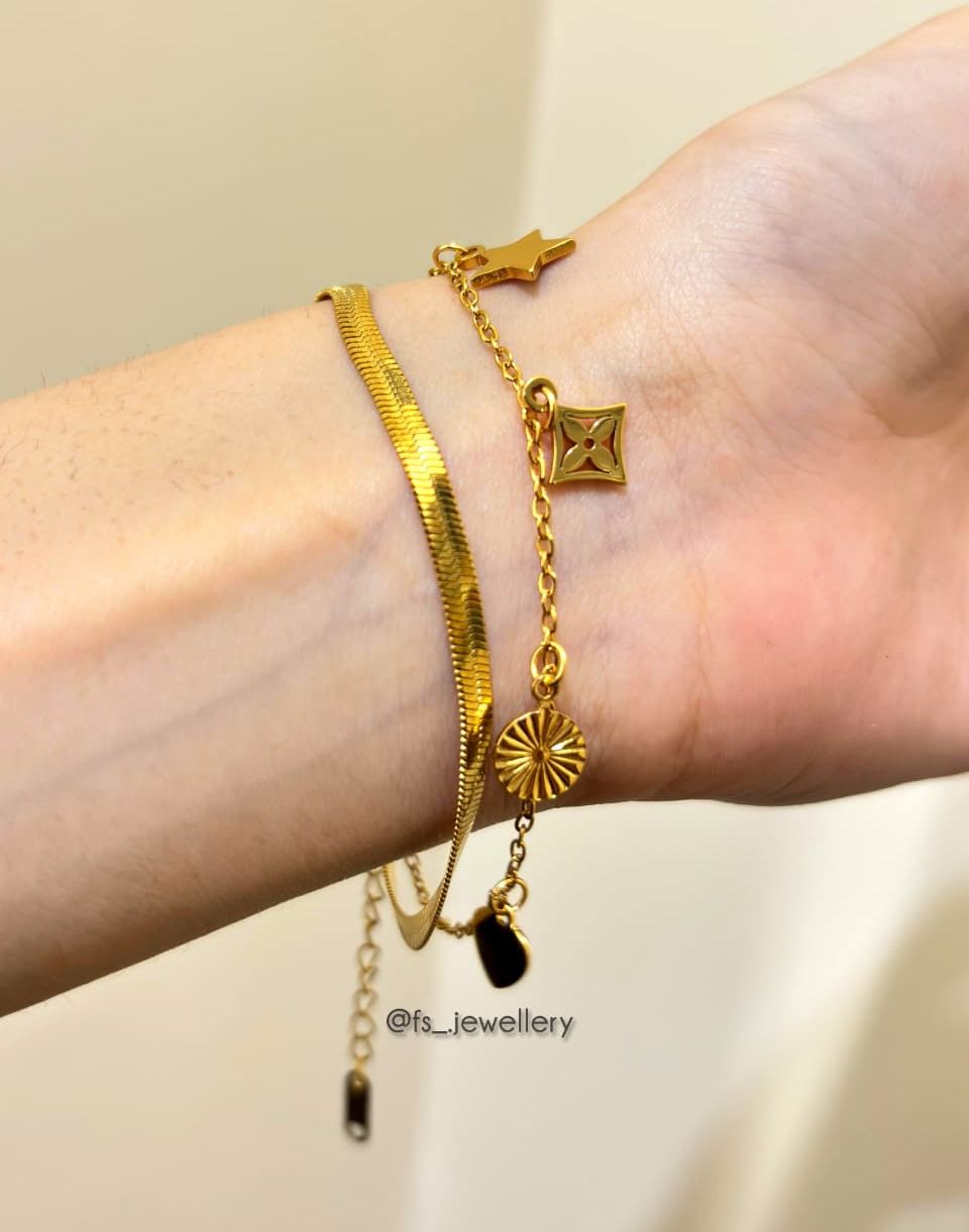 Stainless Steel Gold Layered Charm Bracelet for Women – Adjustable Trendy Korean Style Bracelet | Tarnish-Free & Water Resistant