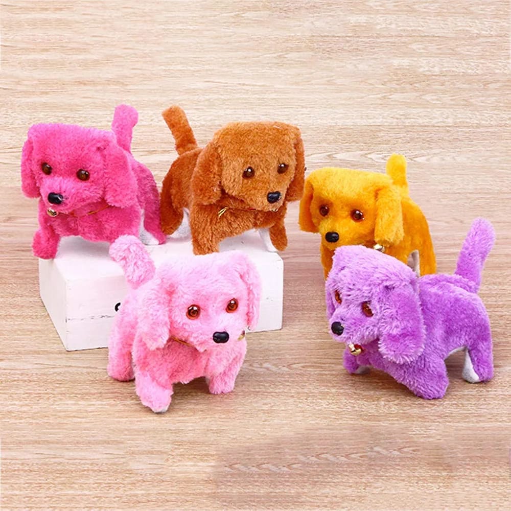1pcs Cartoon Walking Barking Puppy Dog Plush Toy Flash Eyes Battery Operated Multicolor