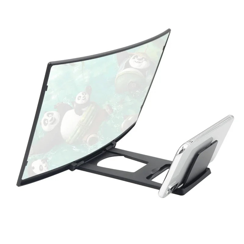 12-Inch Curved Screen Magnifier & 3D HD Mobile Display Amplifier | Universal Portable Desk Holder Stand