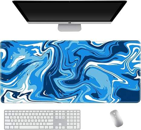 Large Blue White Abstract Mousepad for PC/Laptop Gamers – Blue White Fluid Gaming Desk Mat XL for Immersive Setup