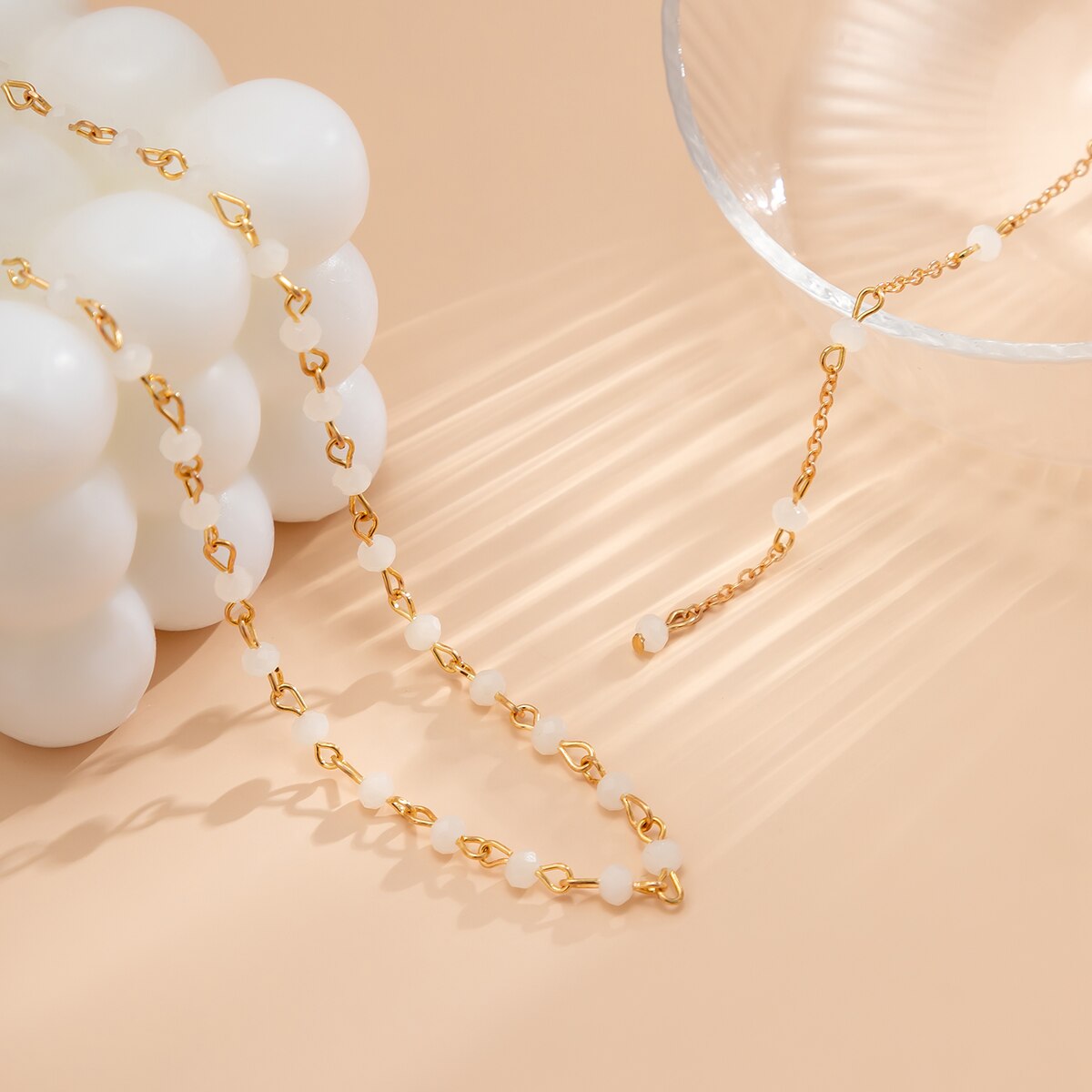 gold layered beaded necklace for women long chain pearl style drop dainty minimalist fashion jewelry gift for her | girls ladies party wear elegant boho chic trending statement necklace stylish everyday accessory for women & girls