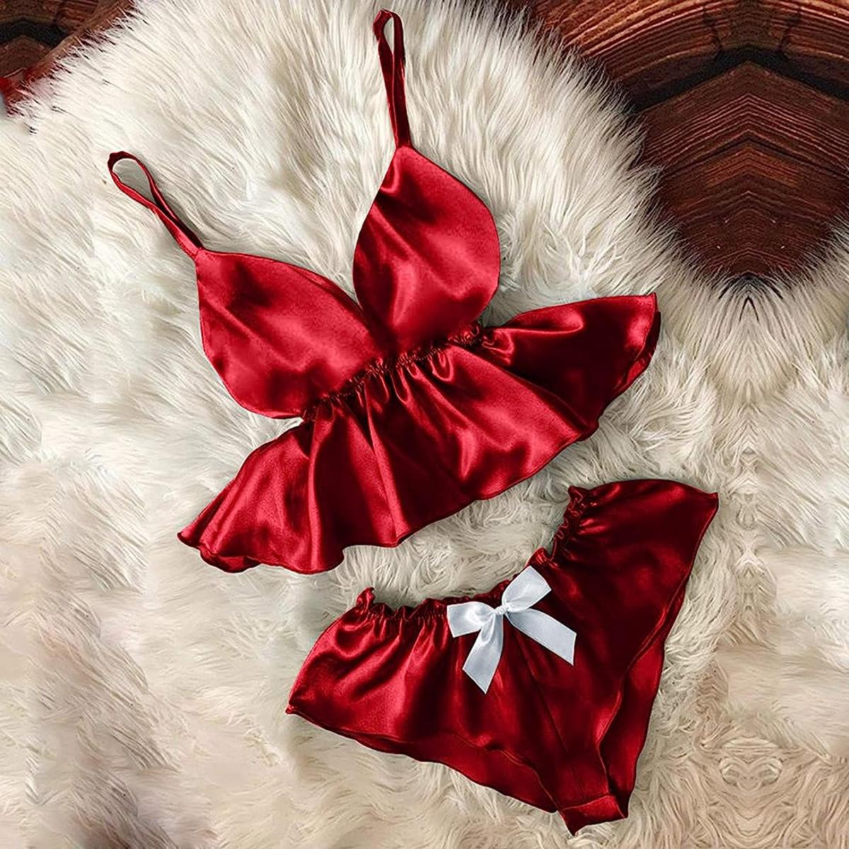 Nighty For Girls Women V-Neck Stretchable Cami Bowknot Shorts Comfy Sleepwear Nightwear Nighty Set for Women