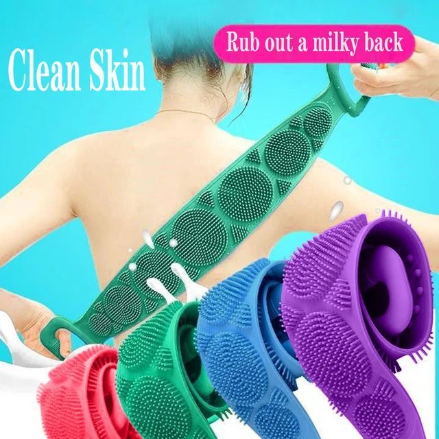 Magic Silicone Bath Body Scrubber – Long Handle Back Brush & Massage Towel for Shower – Skin Exfoliating Mud Peeling Brush with Soft Bristles – Reusable Silicone Belt for Deep Cleaning & Relaxing Bath