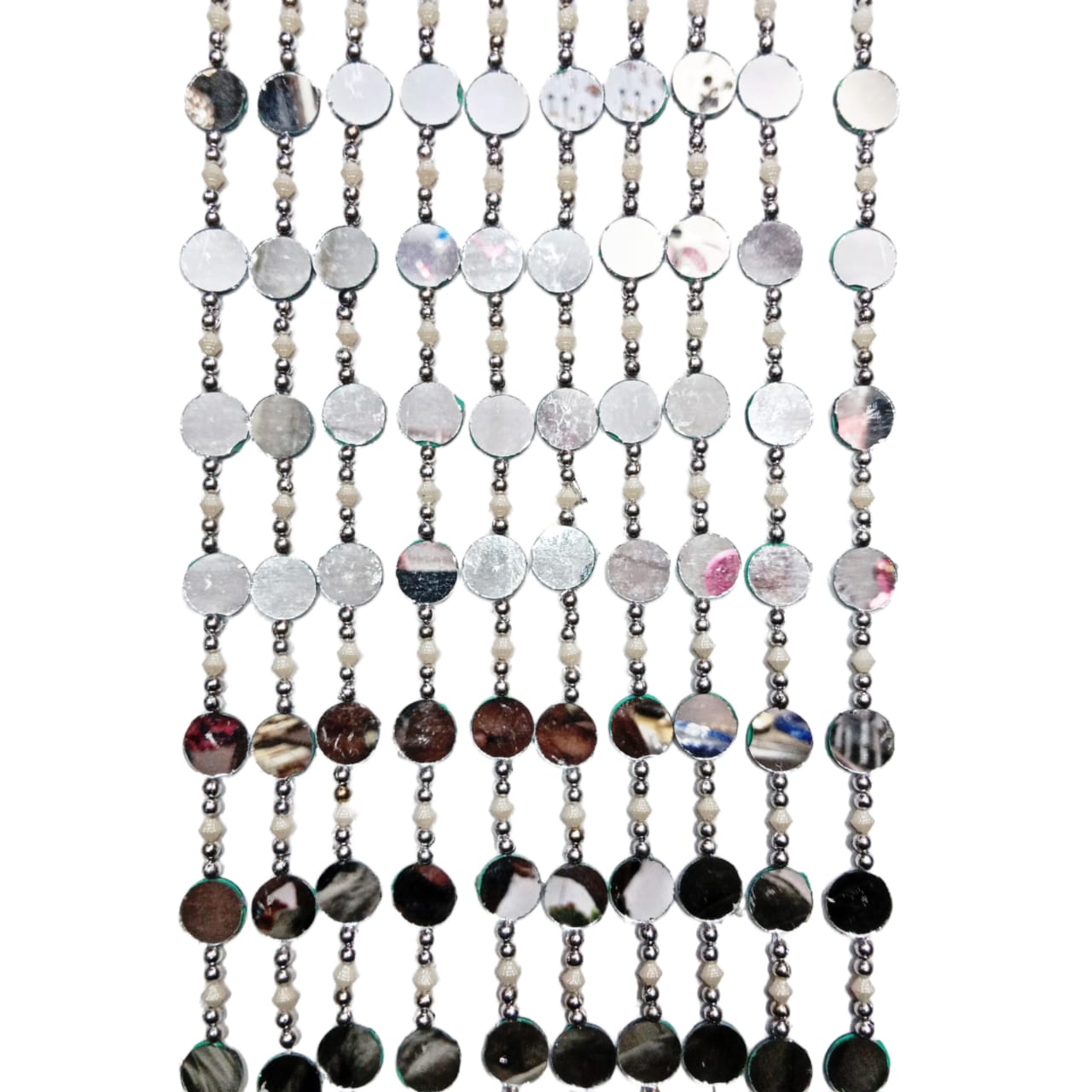 Pack of 10 Mirror Door Curtain with Beaded Metal Design, Glossy Finish, Modern Decorative Hanging