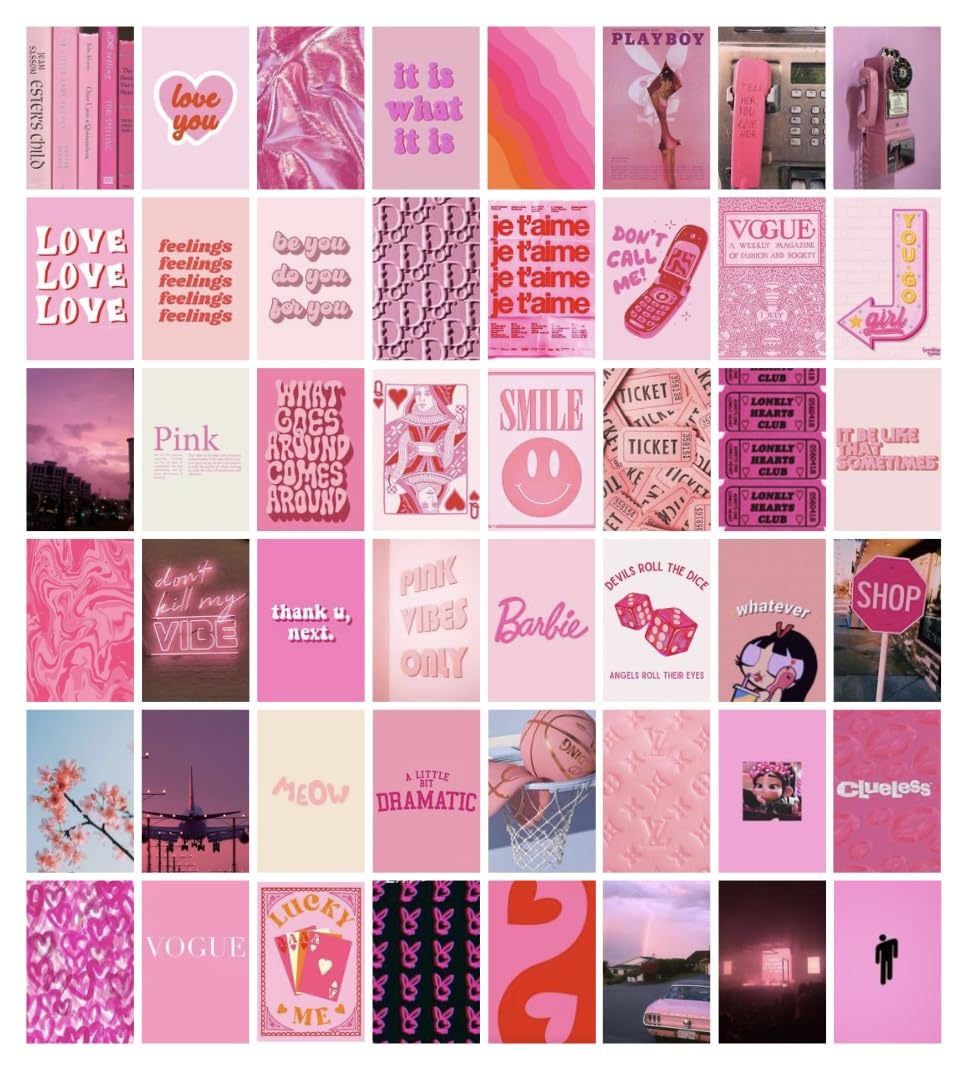 Pink aesthetic wall collage kit 60 photo cards 4x6" inches size for wall and room decor customize available