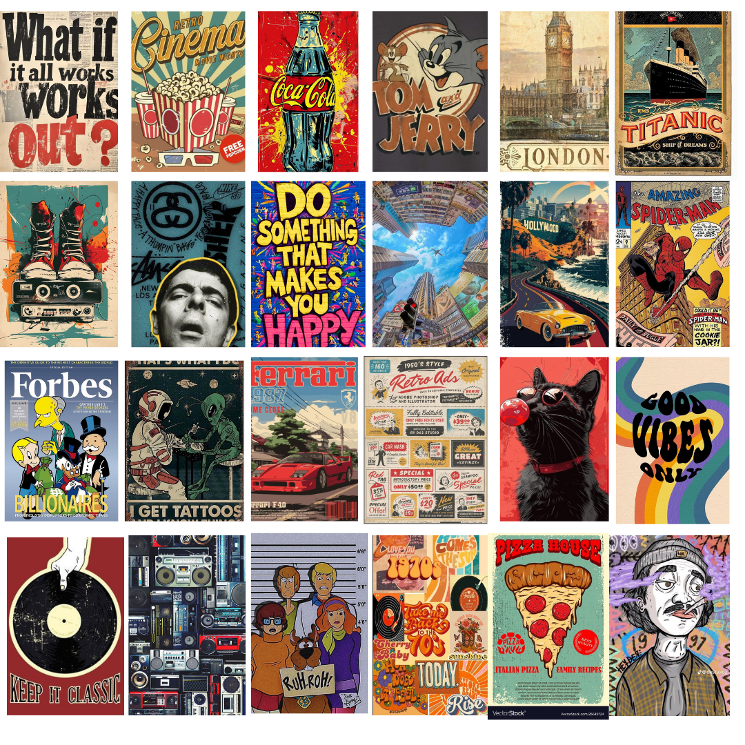 Pack of 51 Retro 90's Photos Cards, Wall Collage Set, Aesthetic Pictures, Bedroom Decore, for Wall Aesthetic, Girls Bedroom Decor, Aesthetic Posters, Collage Kit, customize your fav pics by sending in chat, Glossy Photo cards, Premium Quality, 4x6