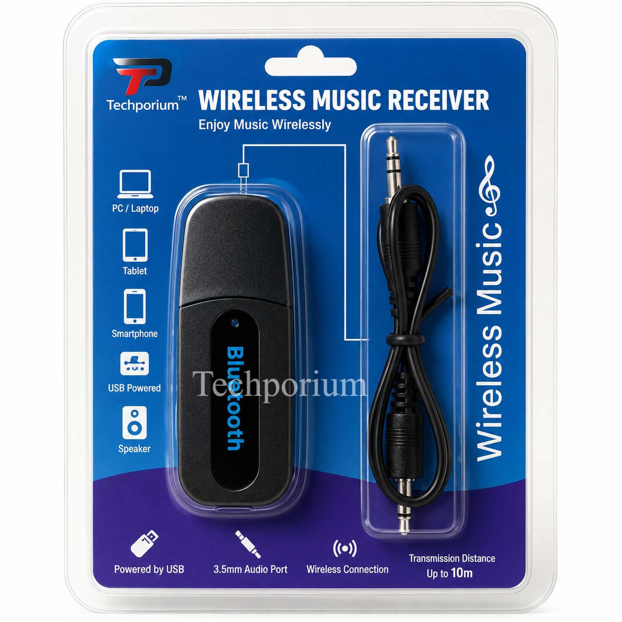 USB Bluetooth Music Receiver for Speakers Wireless Audio Adapter USB Powered with AUX Output Easy Plug and Play for Car Home Sound System Transfer Music to Non Bluetooth Speakers