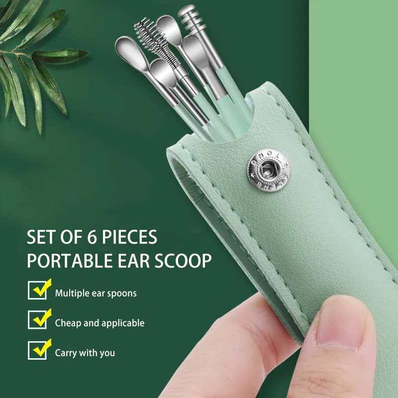 Professional 6 Pcs Stainless Steel Ear Wax Removal Kit, Reusable Ear Pick Tools, Spiral & Spring Earwax Extractor for Adults & Children, Portable Ear Hygiene Tool Set with Storage Bag, Non-Slip & Safe Design