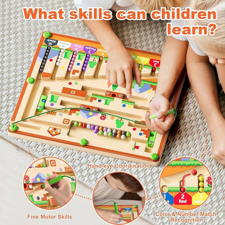 Magnetic bead maze Magnetic color and number maze Wooden puzzle board Educational toys for kids Montessori toys for toddlers Magnetic board game Color sorting puzzle Number matching game Fine motor skills toy
