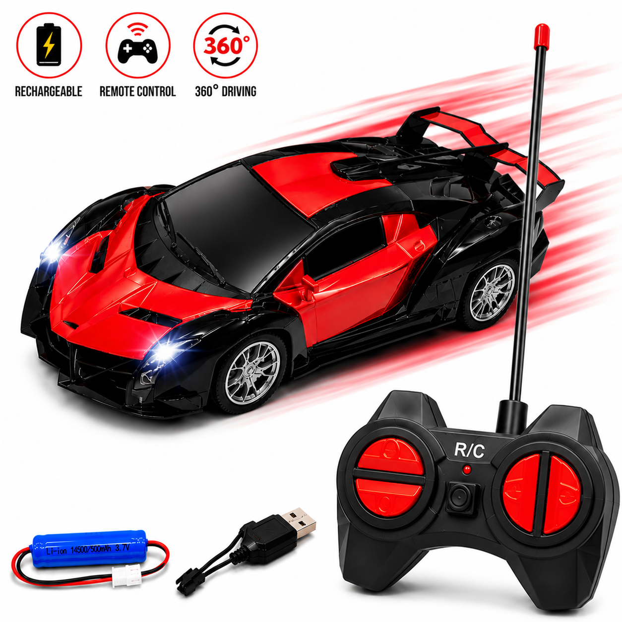 New High-Speed RC Racing Car 1:20 Scale with Realistic Light & Sound Effects, Rechargeable Battery, 2.4GHz Remote Control, Ideal for Kids 6-8 Years