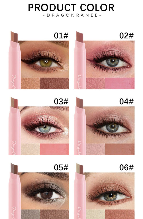 Eyeshadow Stick 2 In 1 Double Color Gradient Velvet Shadow Stick Eye Makeup Waterproof Lasting Shimmer Metallic Eyeshadow Makeup