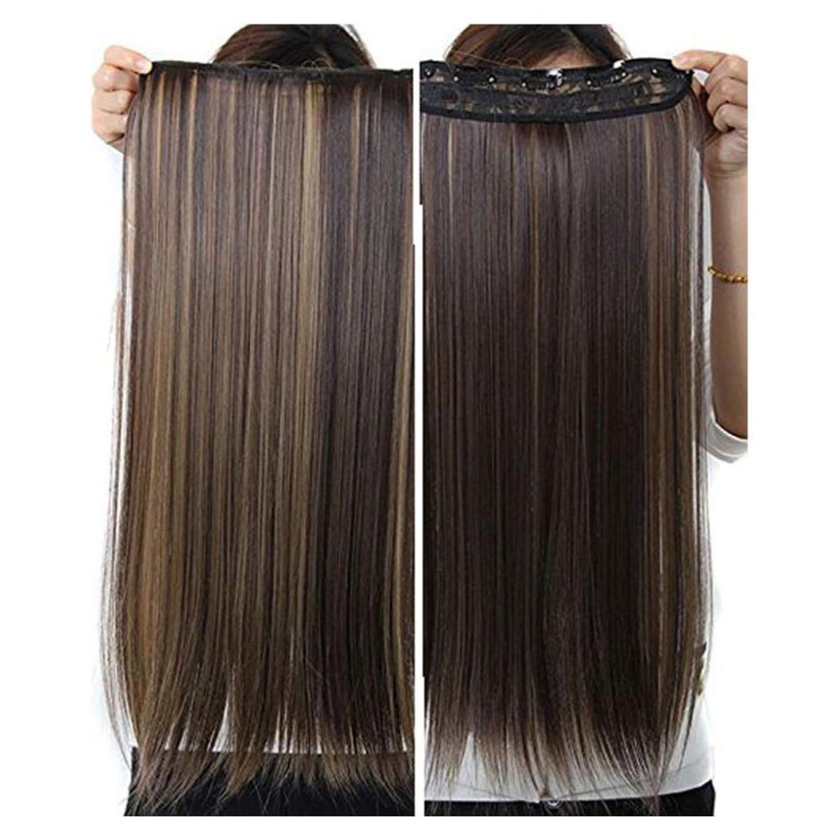5 clips hair extension Dark Brown With Golden Streaking