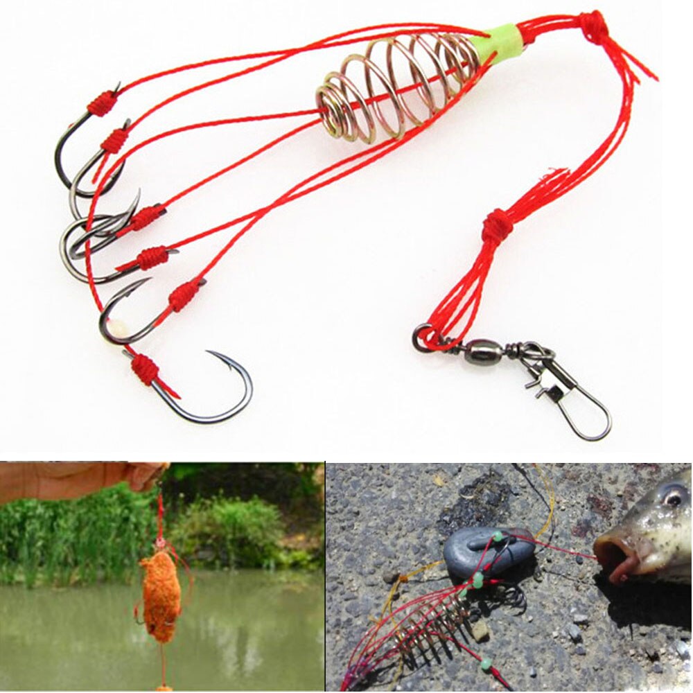 4pcs High Carbon Fishing Hooks Carp Feeder Proof Hanging  Hook Tool Spring Anti-winding  Hook