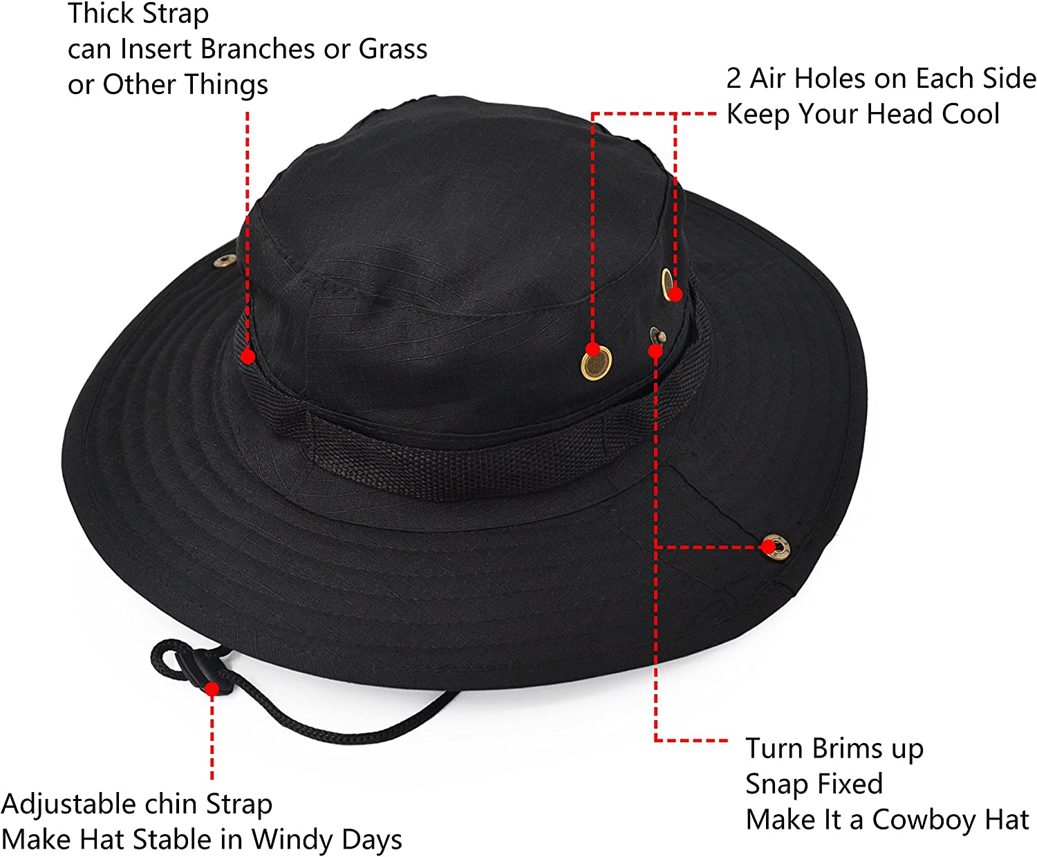 Waterproof Outdoor Wide Brim Sun Hat, Fishing Hiking Sun Boonie Hat for Men & Women