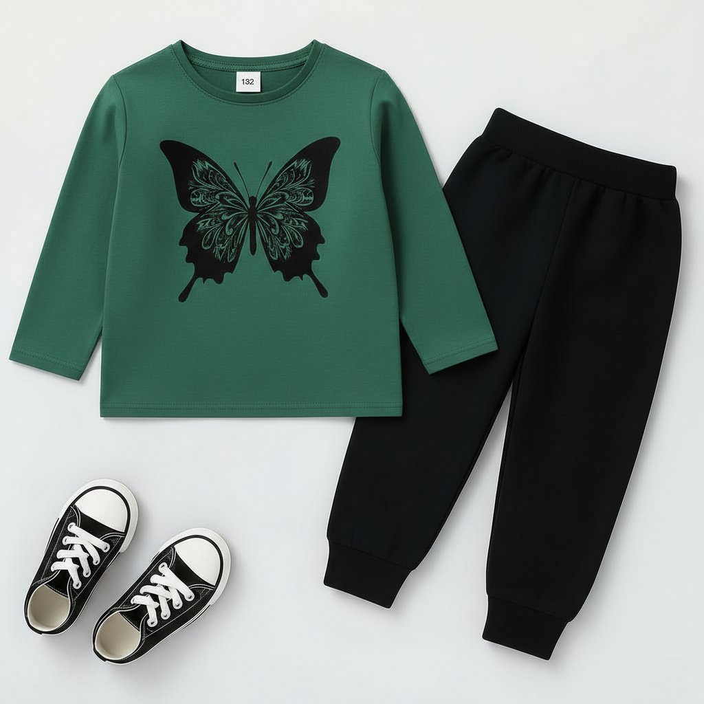 Summer Butterfly Print Kids Tracksuit – Full Sleeve Top & Trouser Set