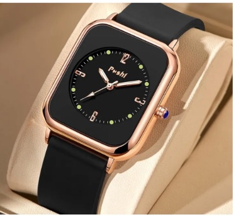 Poshi New Women fashion watches luxury brand quartz waterproof watch black silicone simple elegant ladies watch