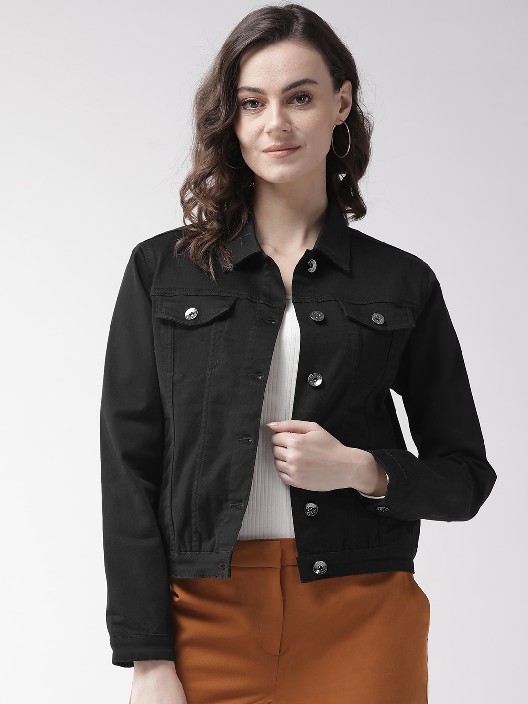 Xpose Women Black Solid Denim Jacket 