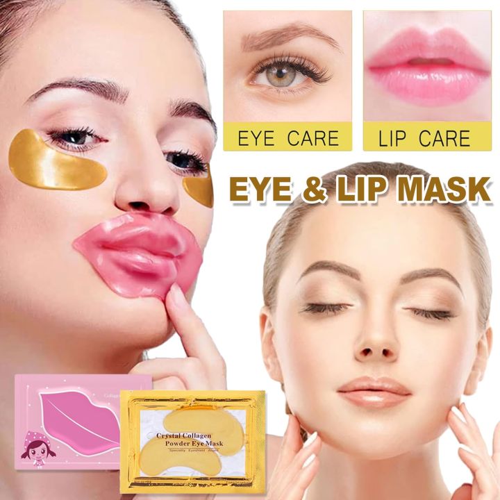 Pack of 2- Lip Masks & Eye Masks,Gel Crystal Collagen Eye Pads, Moisturizing Lip Mask Crystal Lip Pads, Under Eye Patches for Puffy Eyes, Moisturizing Collagen Lip Mask Lip Moisturizer Lip Patch & Eye Patch (Multicolor)