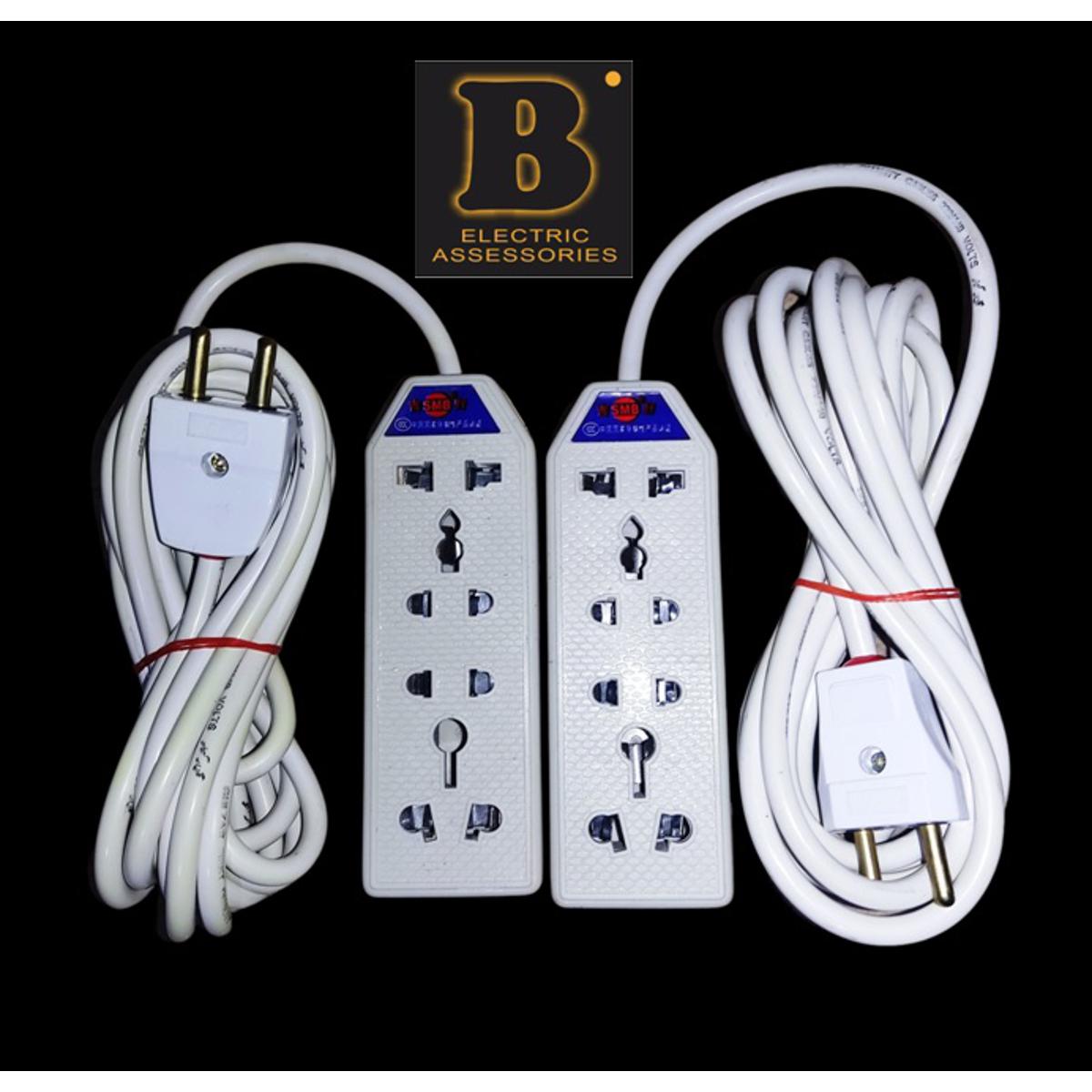 Bhatti Electric Accessories - (Pack of 2 ) 4port Extension Boards with 4 meter long Wire