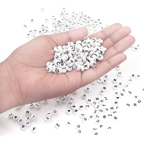 200Pcs 7mm Black Letter Loose Spacer Alphabet White Acrylic Beads For DIY Jewelry Making